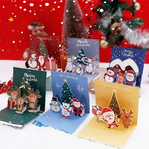 맞춤형 3 차원 크리스마스 인사말 카드 창의력 크리스마스 이브 메시지 휴일 카드 선물 공예