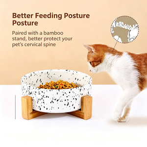Comedero y Bebedero Integrado para Perros y Gatos, con Marco <span class=keywords><strong>de</strong></span> Madera y Cerámica, Diseño Minimalista y Sofisticado, Ecológico, Elevado para Proteger la Columna Cervical - Product Image 4