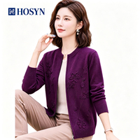 Cardigan en laine 100% tricoté sur mesure, pull à col rond pour femme, broderie florale 3D, double fermeture éclair, ourlet côtelé, hiver, OEM/ODM