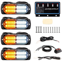 4-teiliges Sync-LED-Notfall-Stroboskoplicht-Set Bernstein Weiß - Ultraflache Aufputz-Warnleuchte für LKWs, Autos, Fahrzeuge