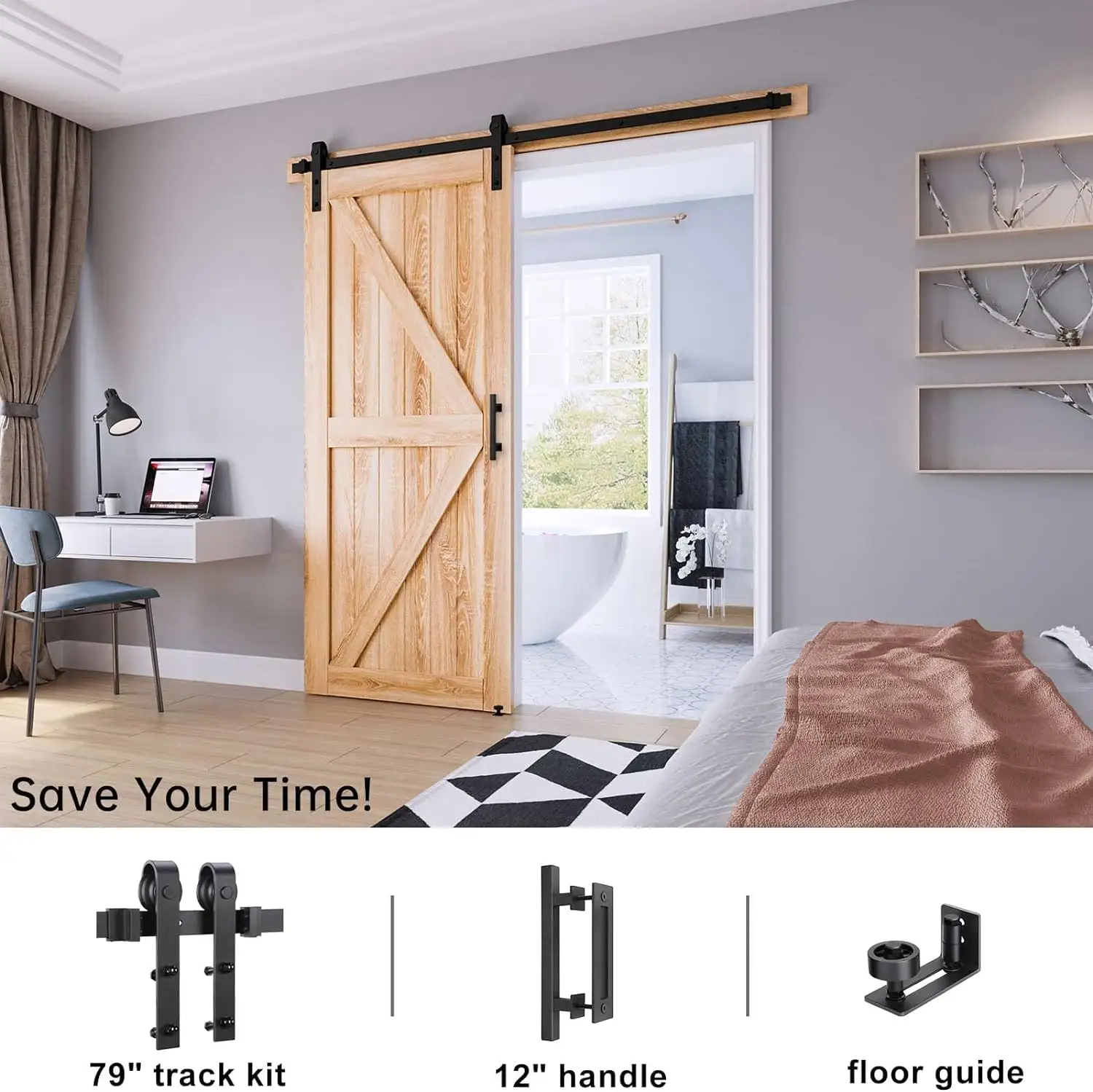 Modern Design Black Sliding Barn Door Handle Hardware Kit Modern Style Barn Door Shower Curtain