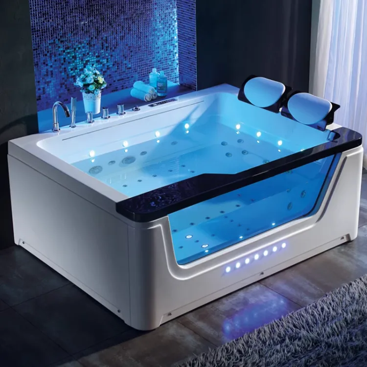 Banheira de hidromassagem luxuosa para 2 pessoas, banheira de hidromassagem interna independente com bolhas de ar e massagem a jato, banheira de hidromassagem exclusiva