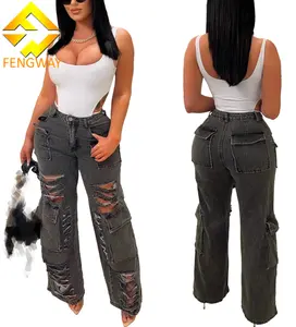 2023 Women's Summer Pants Mid Waist Y2k With Hole Capris Burnt Floral Work Bag Micro Horn Denim Solid Flare Pants