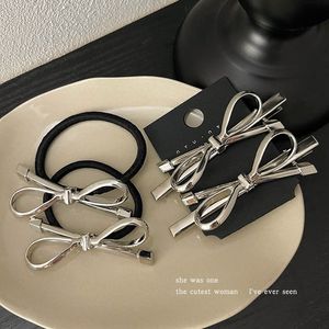 Silver <b>bow</b> side hair <b>clip</b> hair ornament hair <b>clip</b> women's exquisite crocodile <b>clip</b> hairpin high ponytail hair tie hair tie - Product Image 2