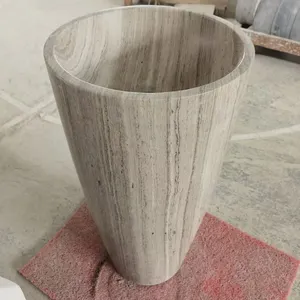 灰色の木製大理石の丸い台座シンク、灰色の大理石のシンクと洗面器