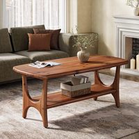 Table basse Tribesigns en bois massif de style moderne du milieu du siècle, 47 pouces, 2 niveaux, rectangulaire, avec rangement pour salon, noyer
