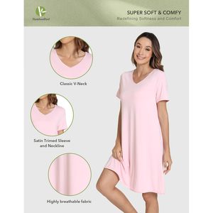 Camisón de Manga Corta para Mujer BambooBud, Corte Holgado, Viscosa de Bambú, Ropa de Dormir, Pijama, Tallas S a XXL - Product Image 2