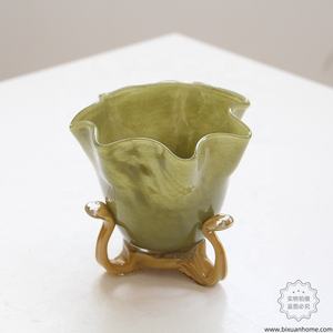 BIXUAN soufflé à la main Pastel décor Table pièce maîtresse Vases <span class=keywords><strong>tulipe</strong></span> trompette Triforme défilement pieds à volants jante relevée <span class=keywords><strong>verre</strong></span> cristal <span class=keywords><strong>Vase</strong></span> - Product Image 3