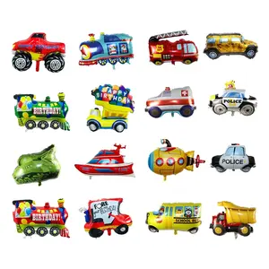 人気のインフレータブルエアヘリウムキッズおもちゃお誕生日おめでとうバルーン3Dフォイル警察レーシングタンクカー型バルーン