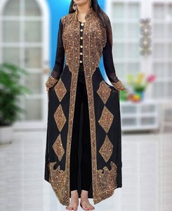 New Trendy Stylish Beautiful Chiffon Lace <b>Sequined</b> Floral Print <b>Jacket</b> Pant Set Applique Work Party Wedding Ethnic Outfit - Product Image 1