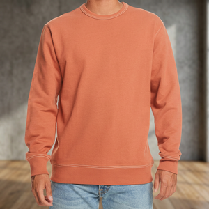 Sweat-shirt en coton à col rond pour homme, coupe classique, couleur unie, tricoté, manches longues, orange, décontracté, automne - Product Image 4