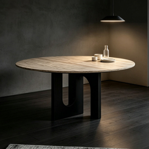 Juego de Mesa y Sillas de Comedor Redondas Modernas de Lujo para Villa, con Cubierta de Mármol, para Sala de Estar, Cocina Interior, de Travertino y <span class=keywords><strong>Nogal</strong></span>, para 4 o 6 Personas - Product Image 3
