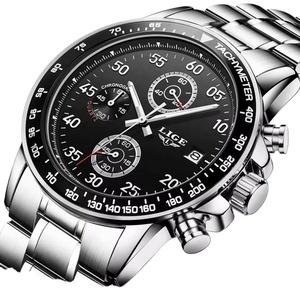 Montre sport à quartz pour homme avec cadran à chiffres arabes à trois aiguilles, bracelet en acier, résistante à l'eau 3BAR, chronographe 42 mm, montre-bracelet simple - Product Image 1