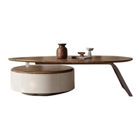 Nouvelle table basse moderne pour salon, en forme de feuille, couleur noyer, avec rangement, design en panneaux de bois