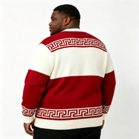 Pull en tricot jacquard surdimensionné de haute qualité, personnalisé, avec bordure géométrique en meander, pour la fraternité, à porter au quotidien
