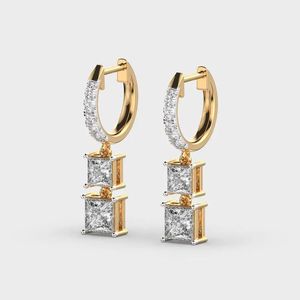 Pendientes de Diamantes Cultivados en Laboratorio con Corte Princesa de 1.10CT, Certificados por IGI, Chapados en Oro de 14K, con Pavé, Regalo de Compromiso, Boda, Fiesta, Joyería Fina - Product Image 1