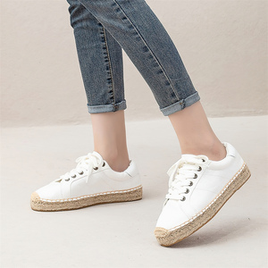 <span class=keywords><strong>Zapatillas</strong></span> de lona blancas para <span class=keywords><strong>mujer</strong></span>, con punta cerrada, <span class=keywords><strong>cordones</strong></span>, estilo espadrille, suela gruesa de cáñamo trenzado, para verano, informales, para exteriores. - Product Image 3