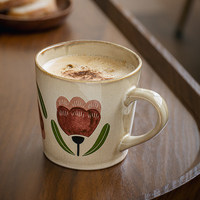 Ensemble de tasses à café en céramique florales vintage avec couvercle, cuillère et plateau, résistant à la chaleur, compatible micro-ondes, élégant pour le bureau et la maison