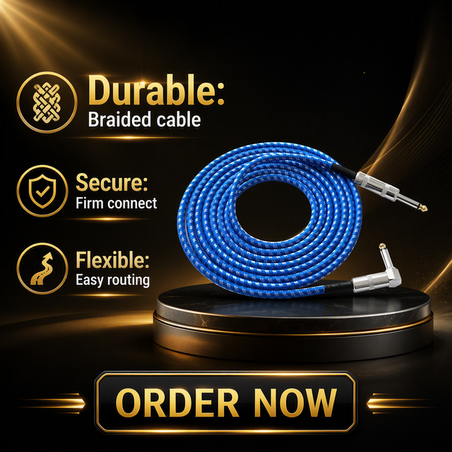 3 Meters Braided Nylon Guitar Cable 6.35mm 1/4" Straight-Right Angle Mono Audio Cord Noise Reduction Electric Guitar Bass