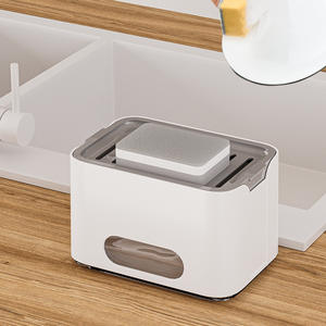 Organisateur d'évier de cuisine Jia Baishi avec porte-éponge et distributeur de savon, boîte de rangement multifonction pour comptoir - Product Image 4