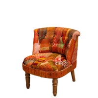 Großhandel Maßgefertigter Bohemian-Akzentstuhl mit Logo, Handgefertigter Kantha-Patchwork-Sessel, Premium-Geschenk, Einzelsofa mit Holzbeinen, OEM ODM