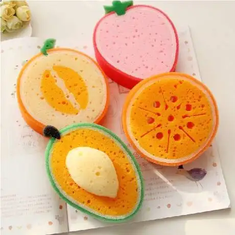 Esponja de baño con forma de fruta de primera calidad para bebés, Material de espuma delicado