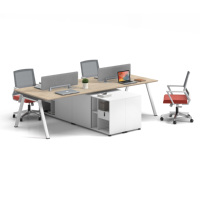 Postazione di Lavoro Modulare Moderna con Armadietto Bianco e Schermo Acustico Grigio per 4 Persone