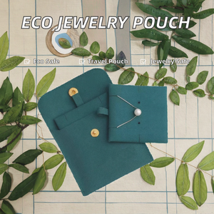 Pochette à bijoux en microfibre vert turquoise avec bouton pression doré, logo personnalisé, sac à bijoux en daim pour emballage de collier et bracelet - Product Image 2