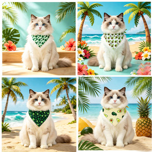 Bavoirs pour animaux de compagnie Yisi, foulard triangulaire d'été, style hawaïen, imperméable, respirant, lavable pour chats et chiens - Product Image 1