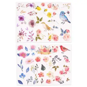 Cat air burung dan bunga Set stiker dekoratif untuk buku tempel anak DIY seni kerajinan
