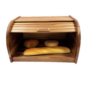 Caja de pan de madera de acacia de una sola capa con tapa de madera rectangular para almacenamiento de pan en el hogar, cocina o escritorio. - Product Image 1