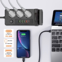 Stop Kontak Multifungsi Standar Eropa 3 Lubang 4 USB 1 Tipe C dengan Pengisian Daya Cepat Ponsel