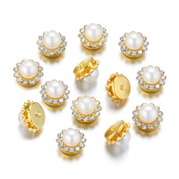 Bouton décoratif en forme de tournesol à double couche de perles OEM 9/12/14mm avec griffes de couture et strass pour accessoires de robe de mariée