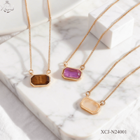 Collier Pendentif en Pierre Naturelle pour Femme, Perles Breloques Œil de Tigre Violet Blanc Marron, Or, Idéal Cadeau