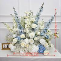 80cm ukuran besar bayi biru lorong kursi buket bunga pernikahan karangan bunga dekorasi bunga mawar Dahlias desain buket bunga sutra