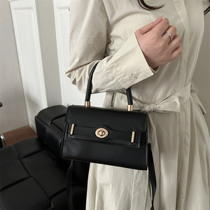 Borsa quadrata piccola retrò francese di alta gamma, borsa da donna alla moda, portatile, in platino, con cuciture a contrasto, borsa Katie da donna - Product Image 3