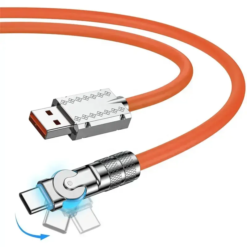 새로운 도착 180 도 회전 USB 데이터 케이블 120W 6A IOS 타입 C 삼성 15W 아이폰 고속 충전 아연 합금 케이블