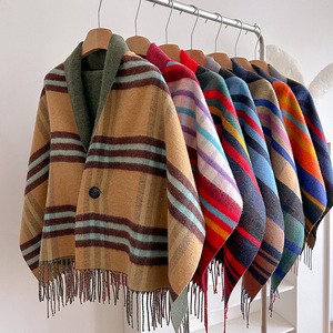 2026 Luxury Winter Famous Designer Winter Plaid <strong>Cape</strong> Shawl Double Sided Wool Thick Party Shawl <strong>Coat</strong> for <strong>Women</strong> - Product Image 1