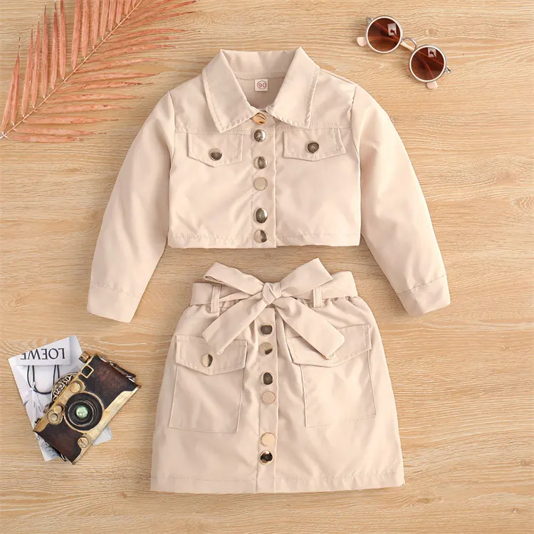 1-6 Yrs Baby Clothing Sets Girl Long Sleeve Turtleneck Jacket Coat with Bow Skirt Two Piece Outfits Fashion Little Girls Clothes