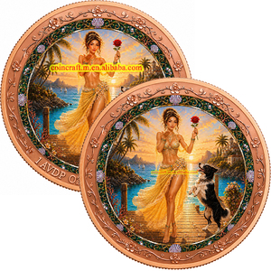 Medalla de Cobre Puro 999 de 1 Troy oz, Colorida, con Relieve, Escena Costera con <span class=keywords><strong>Border</strong></span> <span class=keywords><strong>Collie</strong></span> y Doncella, Recuerdo Coleccionable - Product Image 1