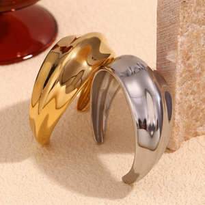 European American Style Cross-Border Fashion Unisex Stainless Steel Gold/<b>Silver</b> Plated Wide <b>Cuff</b> <b>Bracelet</b> Simple Smooth - Product Image 2