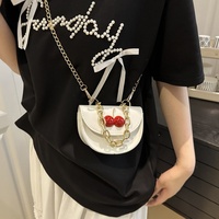 Sac à bandoulière mini tendance en cuir PU pour enfants, motif cerise, avec porte-monnaie et chaîne