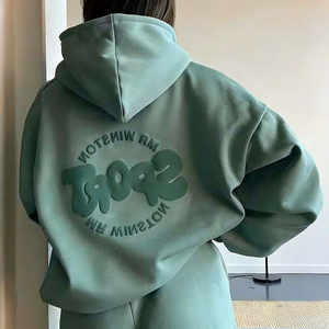 Sweat à capuche surdimensionné en coton de haute qualité avec impression 3D en relief, 400 g/m², logo personnalisé, impression par transfert thermique, sweats à capuche pour femmes avec impression en relief - Product Image 1