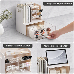 Organisateur <span class=keywords><strong>de</strong></span> bureau 3-en-1, étagère, vitrine pour figurines avec tiroir, capacité <span class=keywords><strong>de</strong></span> 1,2 kg, rangement robuste pour papeterie, vente en gros OEM - Product Image 2