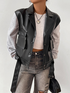 Nuovo arrivo gilet impermeabile in ecopelle da motociclista per uomo e donna abbigliamento invernale con tasche in tela - Product Image 4