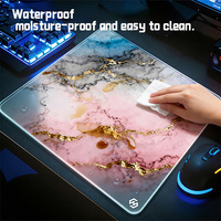 Tapis de Souris en Verre Trempé Micro-Gravé Premium Dureté 9H - Base en Silicone Antidérapante et Étanche Contrôle Fluide 490x420mm pour