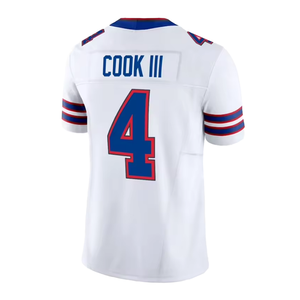 Vente en gros de maillots de football américain de haute qualité 2024 # 4 James Cook III, short respirant et à séchage rapide, blanc, bleu, rouge, avec coutures - Product Image 4