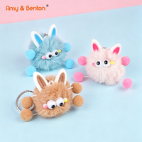 Porte-clés en peluche Kawaii, monstre de dessin animé, boule de fourrure, anneau porte-clés, oreilles de lapin amusantes, décoration de sac, cadeaux d'anniversaire pour enfants
