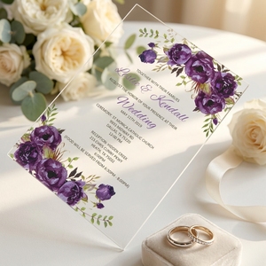 <span class=keywords><strong>Carte</strong></span> d'<span class=keywords><strong>invitation</strong></span> de <span class=keywords><strong>mariage</strong></span> élégante en acrylique transparent fin avec design floral <span class=keywords><strong>personnalisé</strong></span>, style moderne de luxe pour événements uniques de couples - Product Image 1