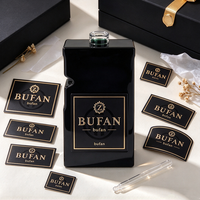 Étiquette en métal noir de luxe personnalisée, logo en relief doré, plaque signalétique en métal autocollante pour flacon de parfum, emballage de boîte cadeau cosmétique